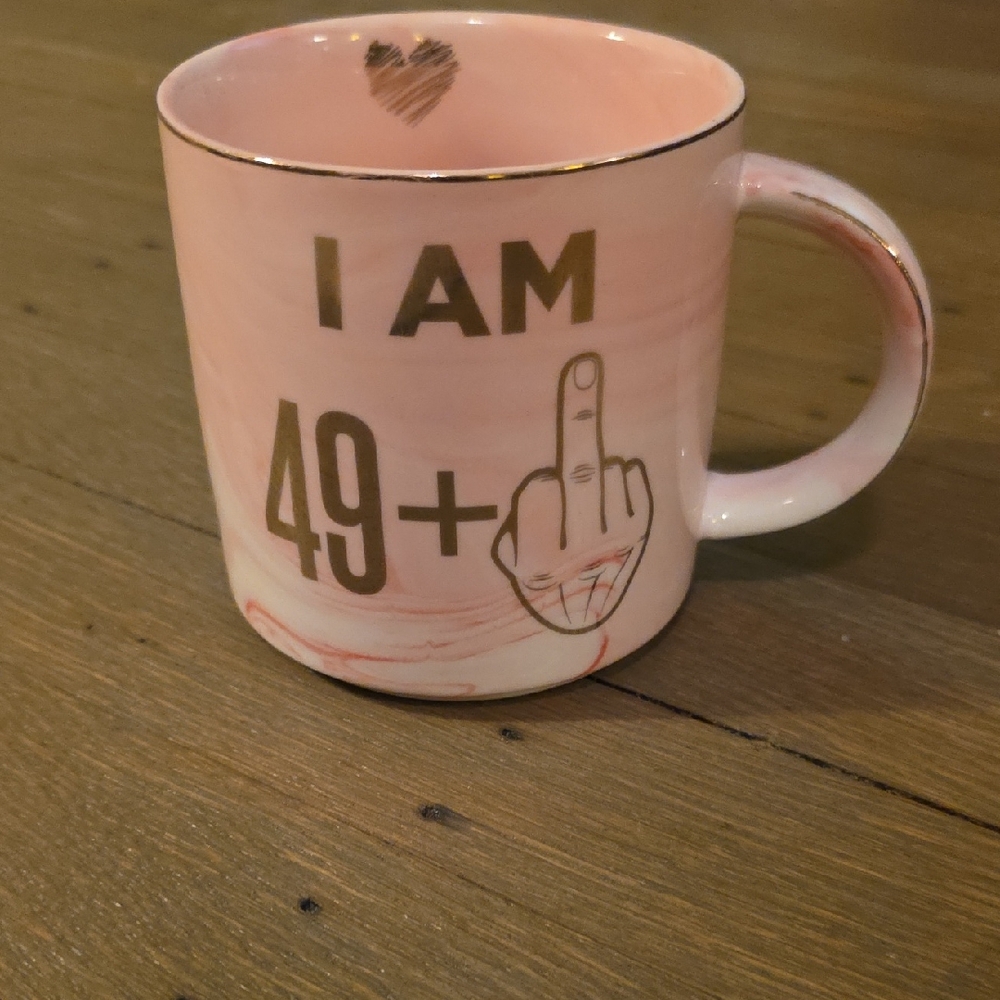 Hendson Humorous Pink Marble Mug with Gold Lettering "50th"